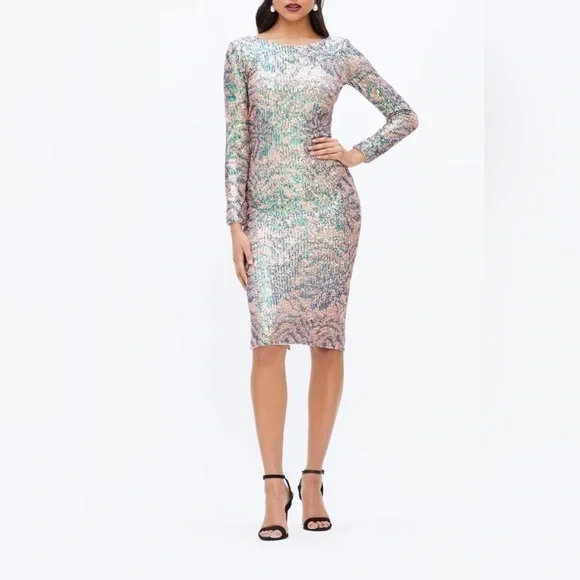 Dress the Population Emery Long Sleeve Sequin Cocktail Dress in Blush Multi New - nationalbodyline.in Dress the Population Emery Long Sleeve Sequin Cocktail Dress in Blush Multi New - nationalbodyline.in